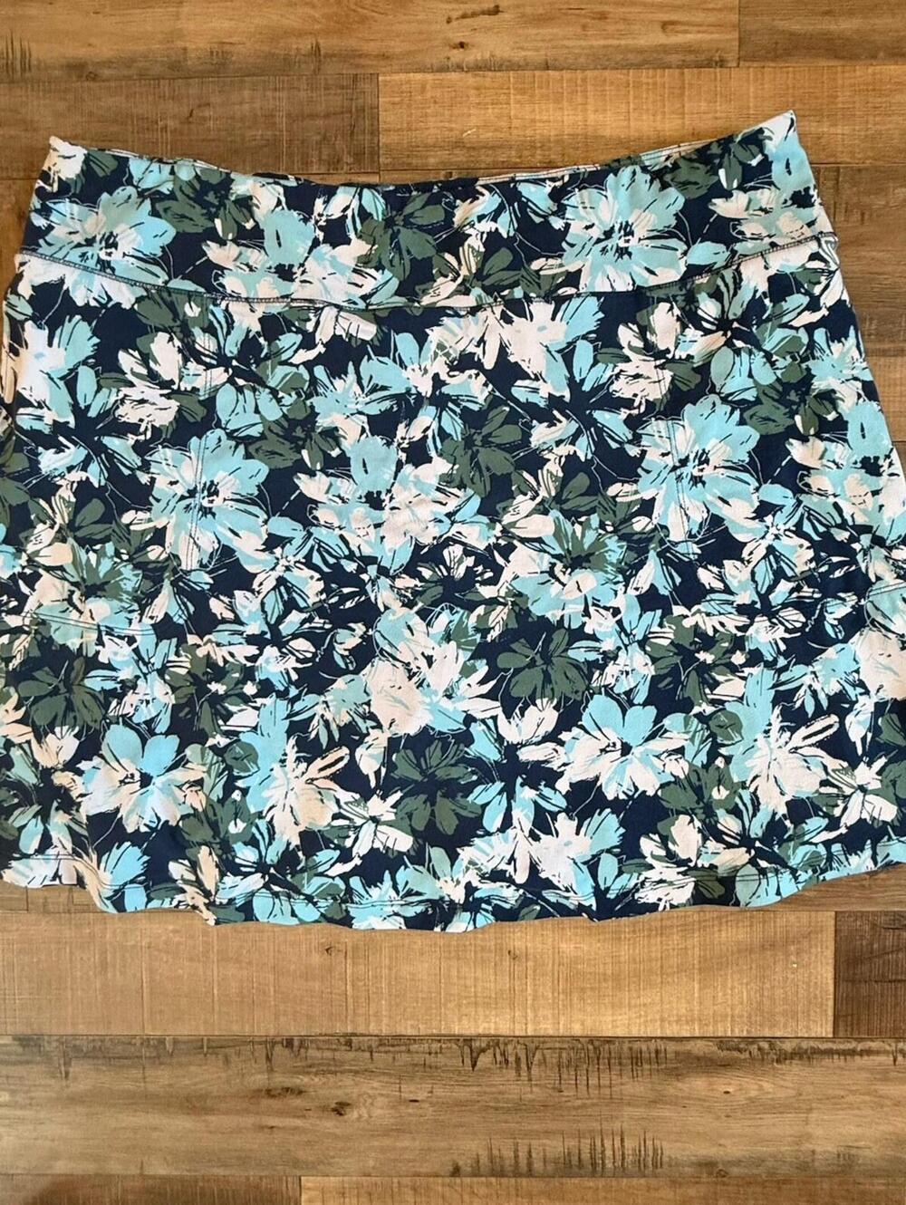 Cuddl Duds Navy Floral Mini Skirt with Light Blue & White Blooms